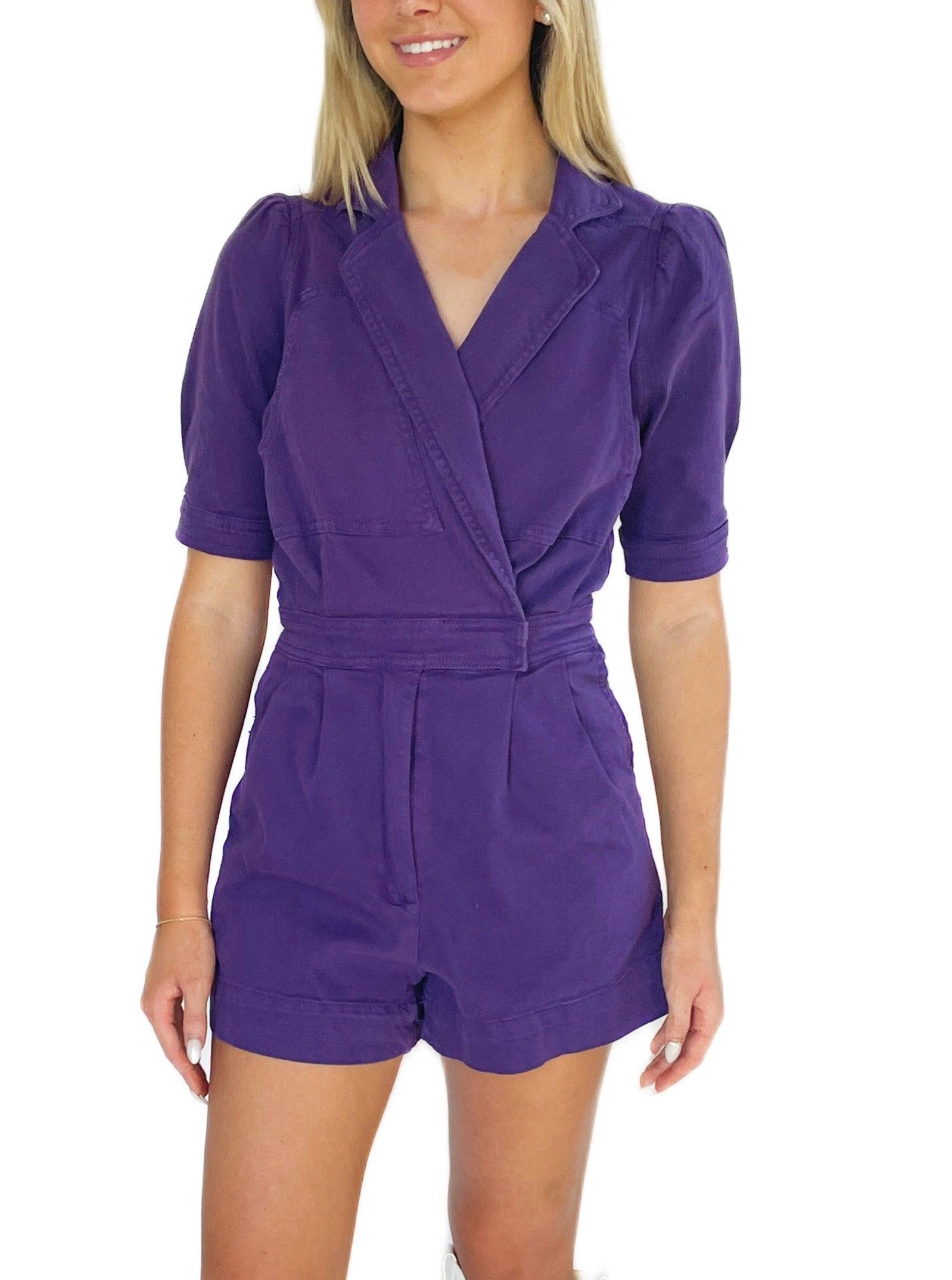 Stay Sophisticated Denim Romper In Purple • Impressions Online