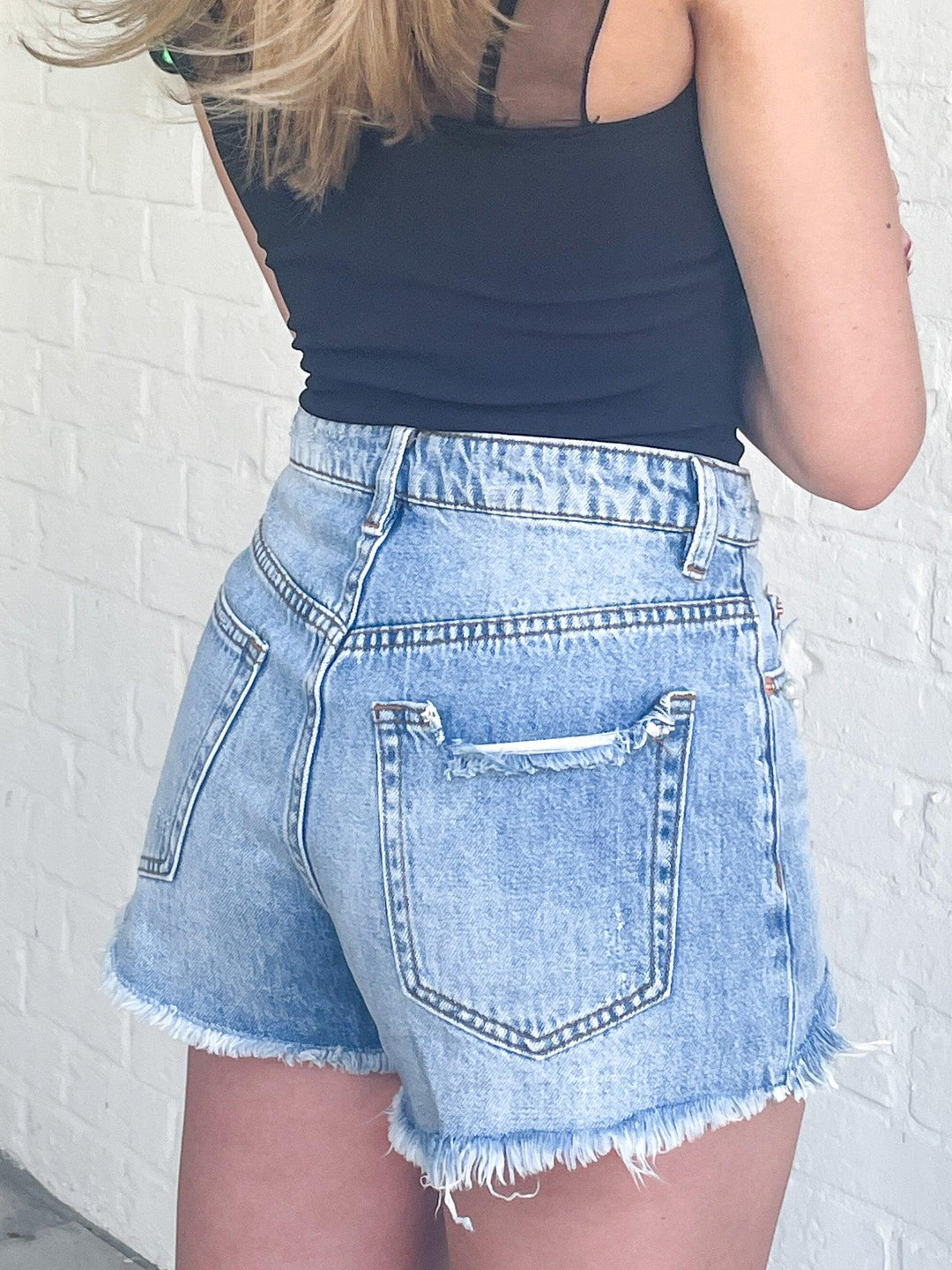 DENIM JEAN CUTOFF PEARL EMBELLISHED SHORTS – LUDIC SOUL